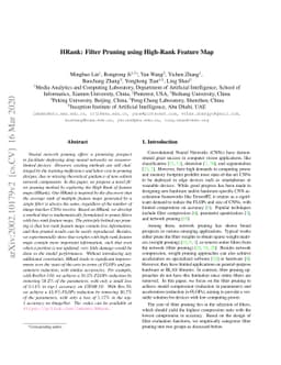 HRank: Filter Pruning using High-Rank Feature Map