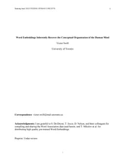 Word Embeddings Inherently Recover the Conceptual Organization of the
  Human Mind