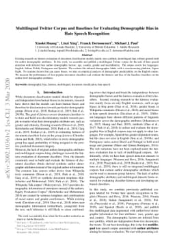 Multilingual Twitter Corpus and Baselines for Evaluating Demographic
  Bias in Hate Speech Recognition
