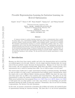 Provable Representation Learning for Imitation Learning via Bi-level
  Optimization