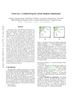 Circle Loss: A Unified Perspective of Pair Similarity Optimization