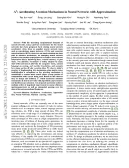 A$^3$: Accelerating Attention Mechanisms in Neural Networks with
  Approximation