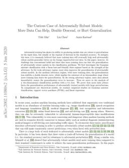 The Curious Case of Adversarially Robust Models: More Data Can Help,
  Double Descend, or Hurt Generalization