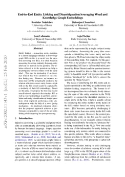End-to-End Entity Linking and Disambiguation leveraging Word and
  Knowledge Graph Embeddings