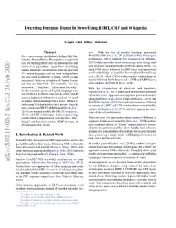 Detecting Potential Topics In News Using BERT, CRF and Wikipedia