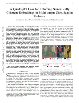 A Quadruplet Loss for Enforcing Semantically Coherent Embeddings in
  Multi-output Classification Problems