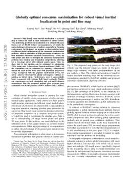 Globally optimal consensus maximization for robust visual inertial
  localization in point and line map