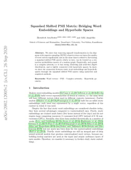 Squashed Shifted PMI Matrix: Bridging Word Embeddings and Hyperbolic
  Spaces