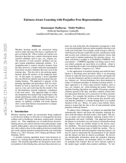 Fairness-Aware Learning with Prejudice Free Representations