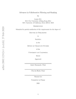 Advances in Collaborative Filtering and Ranking