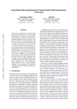 Generating Followup Questions for Interpretable Multi-hop Question
  Answering