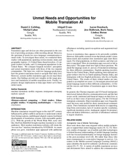 Unmet Needs and Opportunities for Mobile Translation AI