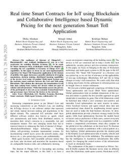 Real time Smart Contracts for IoT using Blockchain and Collaborative
  Intelligence based Dynamic Pricing for the next generation Smart Toll
  Application
