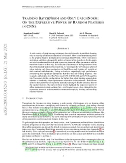 Training BatchNorm and Only BatchNorm: On the Expressive Power of Random
  Features in CNNs