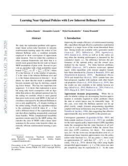 Learning Near Optimal Policies with Low Inherent Bellman Error