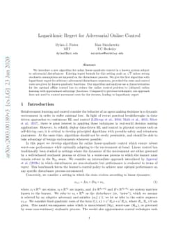 Logarithmic Regret for Adversarial Online Control
