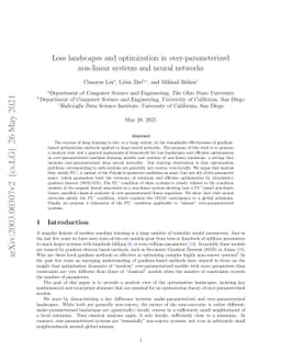 Loss landscapes and optimization in over-parameterized non-linear
  systems and neural networks