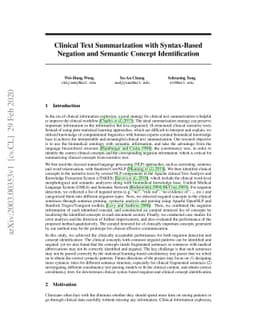 Clinical Text Summarization with Syntax-Based Negation and Semantic
  Concept Identification