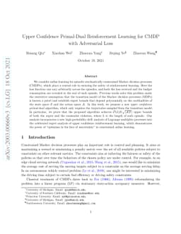 Upper Confidence Primal-Dual Reinforcement Learning for CMDP with
  Adversarial Loss