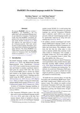 PhoBERT: Pre-trained language models for Vietnamese