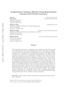 Semiparametric Nonlinear Bipartite Graph Representation Learning with
  Provable Guarantees
