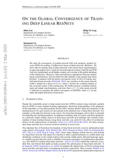 On the Global Convergence of Training Deep Linear ResNets