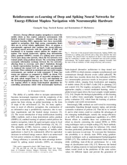 Reinforcement co-Learning of Deep and Spiking Neural Networks for
  Energy-Efficient Mapless Navigation with Neuromorphic Hardware