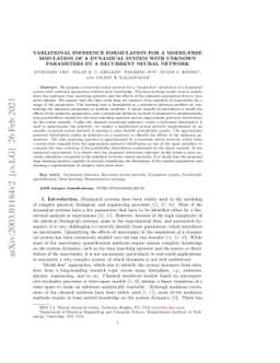 Variational inference formulation for a model-free simulation of a
  dynamical system with unknown parameters by a recurrent neural network