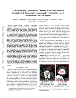 A Deep learning Approach to Generate Contrast-Enhanced Computerised
  Tomography Angiography without the Use of Intravenous Contrast Agents