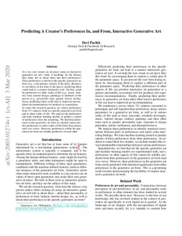 Predicting A Creator's Preferences In, and From, Interactive Generative
  Art
