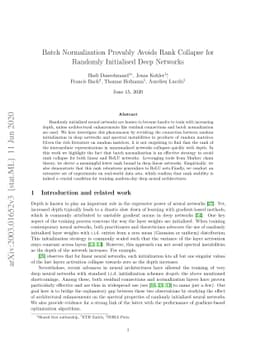 Batch Normalization Provably Avoids Rank Collapse for Randomly
  Initialised Deep Networks