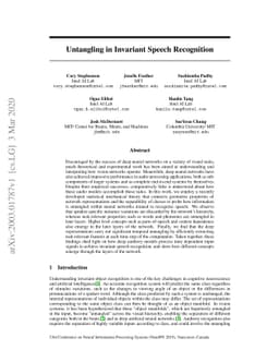 Untangling in Invariant Speech Recognition