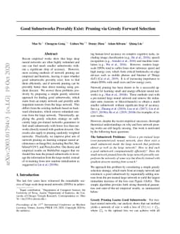 Good Subnetworks Provably Exist: Pruning via Greedy Forward Selection