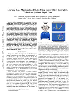 Learning Rope Manipulation Policies Using Dense Object Descriptors
  Trained on Synthetic Depth Data