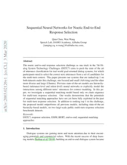 Sequential Neural Networks for Noetic End-to-End Response Selection