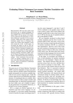 Evaluating Low-Resource Machine Translation between Chinese and
  Vietnamese with Back-Translation