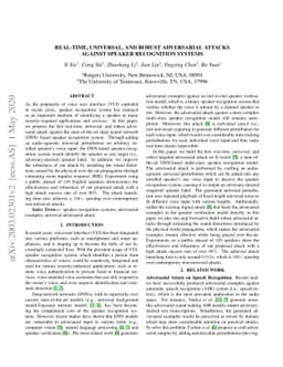 Real-time, Universal, and Robust Adversarial Attacks Against Speaker
  Recognition Systems