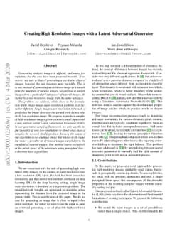 Creating High Resolution Images with a Latent Adversarial Generator