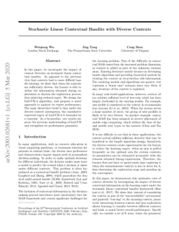 Stochastic Linear Contextual Bandits with Diverse Contexts