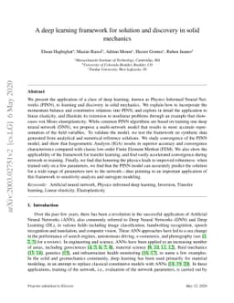 A deep learning framework for solution and discovery in solid mechanics