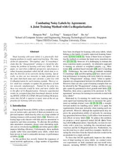 Combating noisy labels by agreement: A joint training method with
  co-regularization