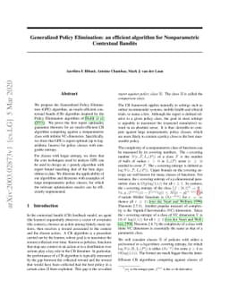 Generalized Policy Elimination: an efficient algorithm for Nonparametric
  Contextual Bandits