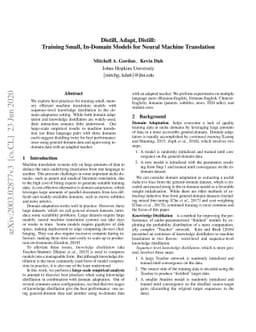 Distill, Adapt, Distill: Training Small, In-Domain Models for Neural
  Machine Translation