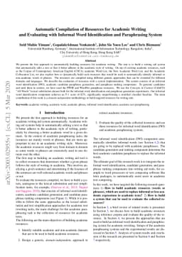 Automatic Compilation of Resources for Academic Writing and Evaluating
  with Informal Word Identification and Paraphrasing System