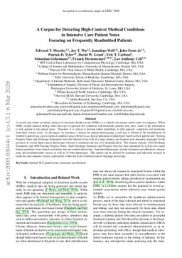 A Corpus for Detecting High-Context Medical Conditions in Intensive Care
  Patient Notes Focusing on Frequently Readmitted Patients