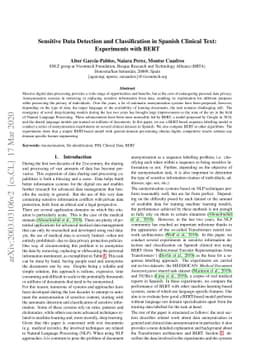 Sensitive Data Detection and Classification in Spanish Clinical Text:
  Experiments with BERT