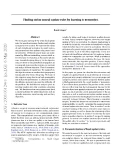 Finding online neural update rules by learning to remember