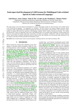 Semi-supervised Development of ASR Systems for Multilingual
  Code-switched Speech in Under-resourced Languages