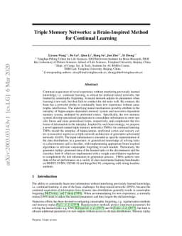 Triple Memory Networks: a Brain-Inspired Method for Continual Learning