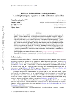Practical Reinforcement Learning For MPC: Learning from sparse
  objectives in under an hour on a real robot
